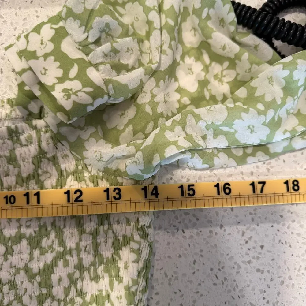 Lulus Green Floral Smocked Tiered Long Sleeve Mini Dress M Coquette Cottage
